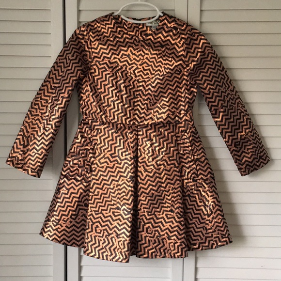 Kenzo Metallic Dress Kids Girls Bronze Black Zigzag 5Y - Picture 2 of 7